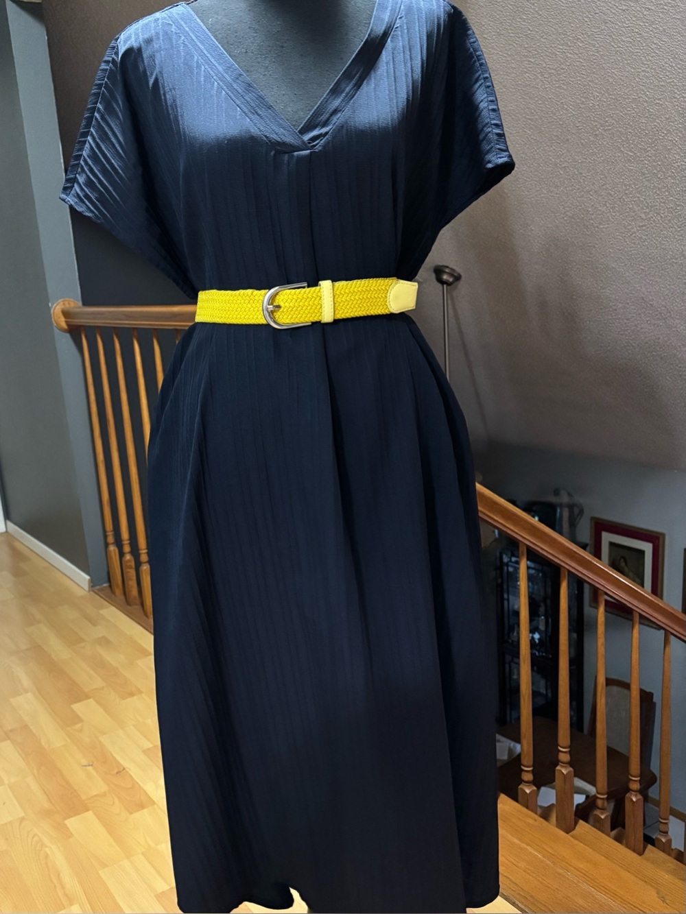 Navy Blue V-Neck Cap Sleeve Tunic Style Maxi Dress (NWOT)